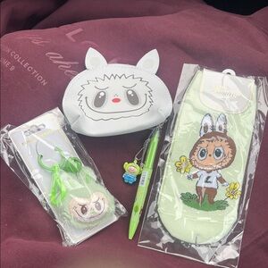 Cute Labubu Themed Accessories socks coin purse highlighter pen bag charm nwt